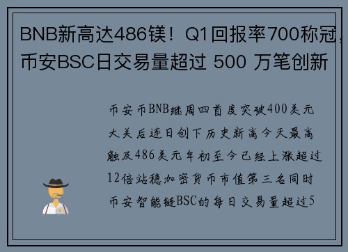 BNB新高达486镁！Q1回报率700称冠，币安BSC日交易量超过 500 万笔创新纪录