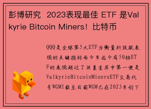 彭博研究  2023表现最佳 ETF 是Valkyrie Bitcoin Miners！比特币